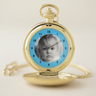 Add your photo memento for Dad blue Pocket Watch