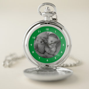 Add your photo memento for Dad green Pocket Watch