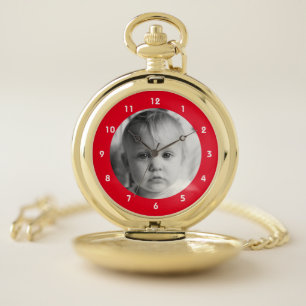 Add your photo memento for Dad red Pocket Watch
