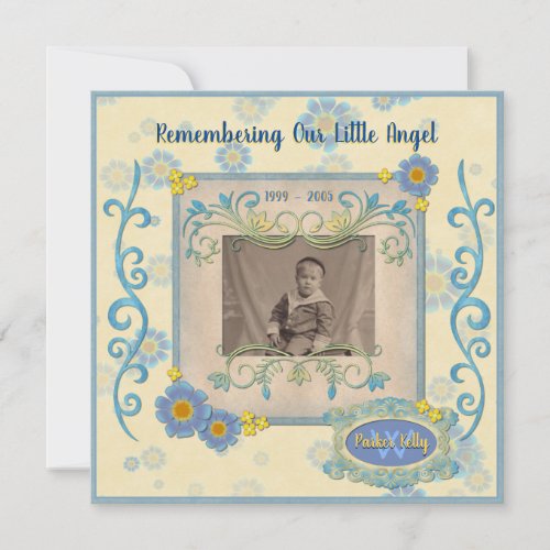 Add Your Photo Memorial Service Blue Flowers Frame Invitation