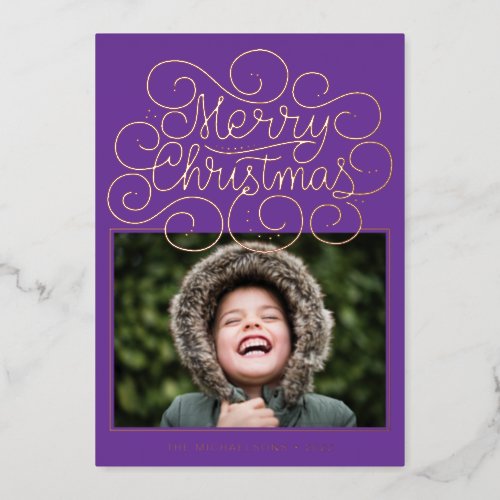 ADD YOUR PHOTO  Merry Christmas Foil Holiday Card