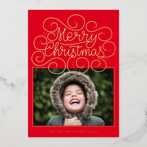 ADD YOUR PHOTO  Merry Christmas Foil Holiday Card