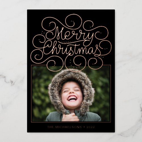 ADD YOUR PHOTO  Merry Christmas Foil Holiday Card