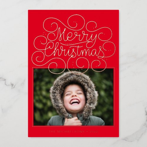 ADD YOUR PHOTO  Merry Christmas Foil Holiday Card