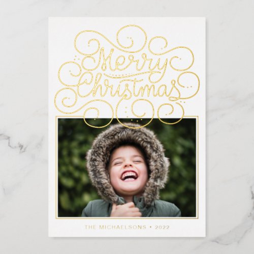 ADD YOUR PHOTO  Merry Christmas Foil Holiday Card