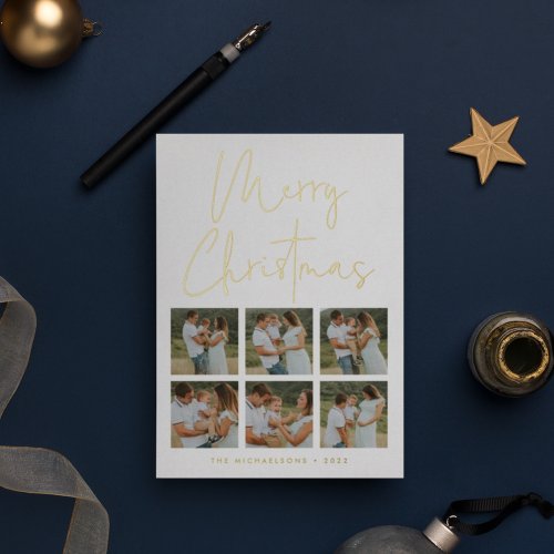 ADD YOUR PHOTO  Merry Christmas Foil Holiday Card