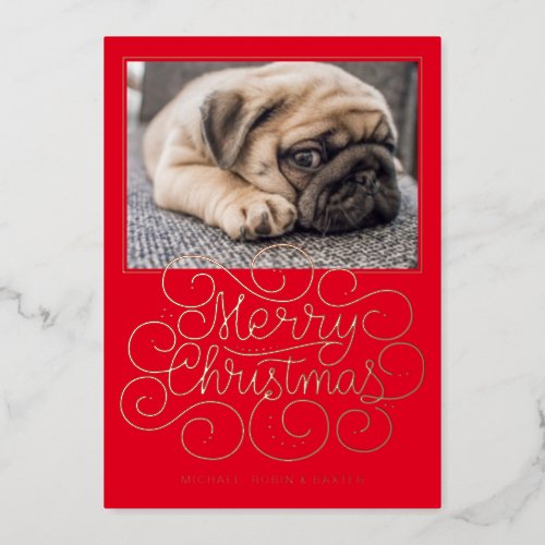 ADD YOUR PHOTO  Merry Christmas Foil Holiday Card