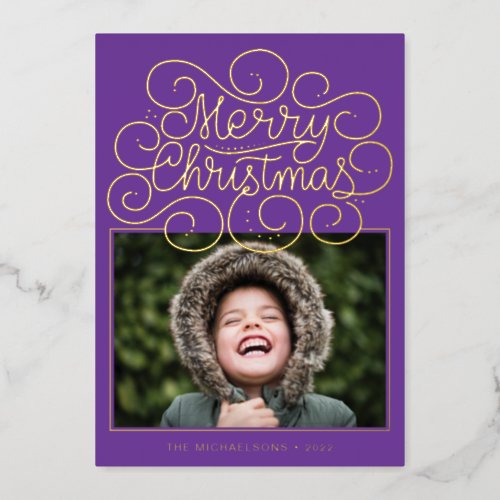 ADD YOUR PHOTO  Merry Christmas Foil Holiday Card