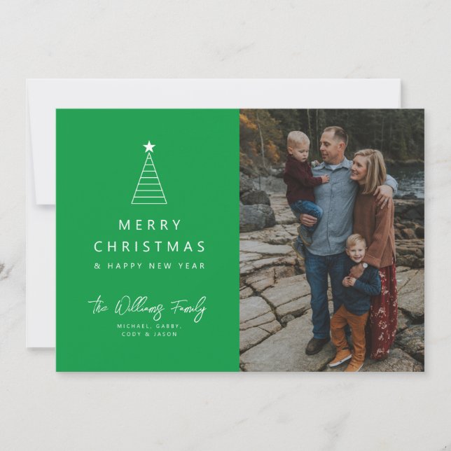 ADD YOUR PHOTO | Merry Christmas Geo Tree Invitation (Front)