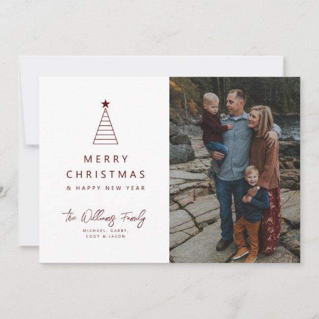 ADD YOUR PHOTO | Merry Christmas Geo Tree Invitation (Front)