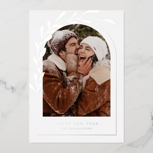 ADD YOUR PHOTO | Merry Christmas Happy New Year Foil Holiday Card (Front)