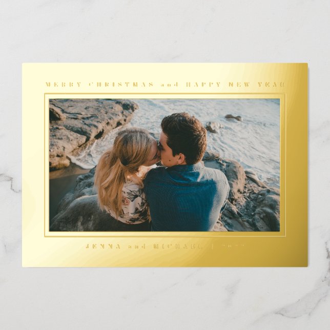 ADD YOUR PHOTO | Merry Christmas & Happy New Year Foil Holiday Card (Front)