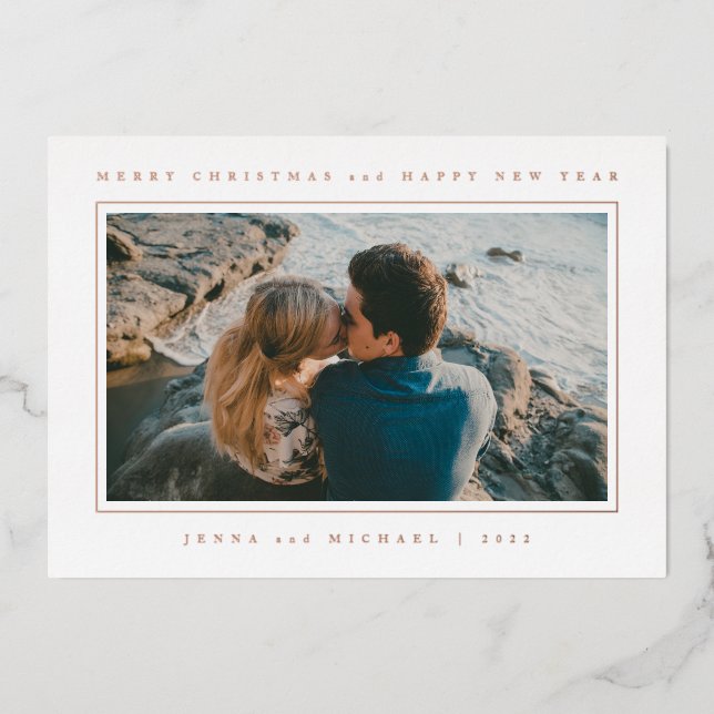 ADD YOUR PHOTO | Merry Christmas & Happy New Year Foil Holiday Card (Front)