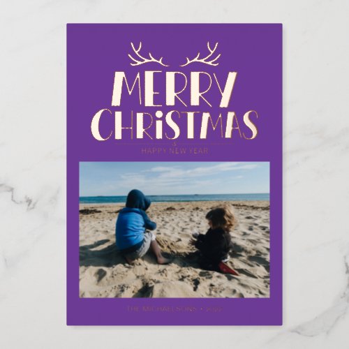 ADD YOUR PHOTO  Merry Christmas  Happy New Year Foil Holiday Card