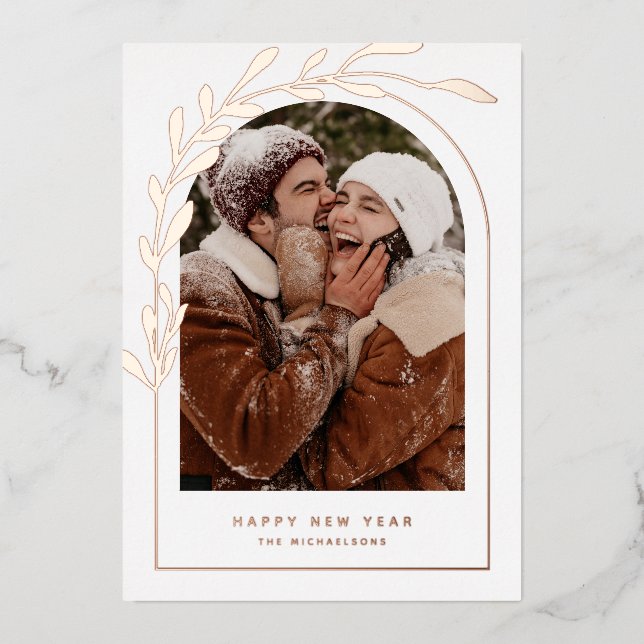 ADD YOUR PHOTO | Merry Christmas Happy New Year Foil Holiday Card (Front)