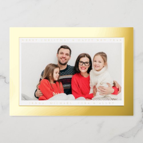 ADD YOUR PHOTO  Merry Christmas  Happy New Year Foil Holiday Card