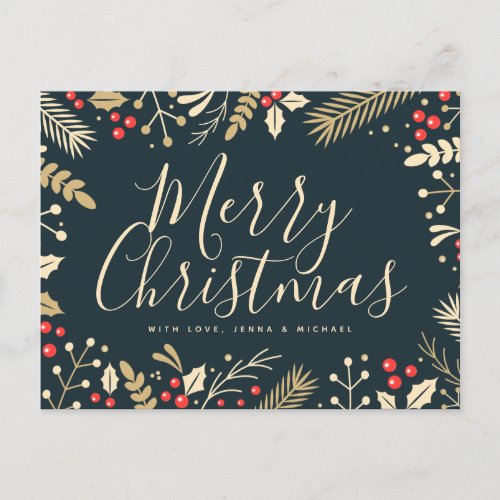 ADD YOUR PHOTO  Merry Christmas Holly  Berries Postcard