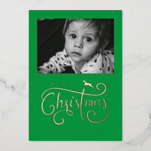 ADD YOUR PHOTO  Merry Christmas Reindeer Foil Holiday Card