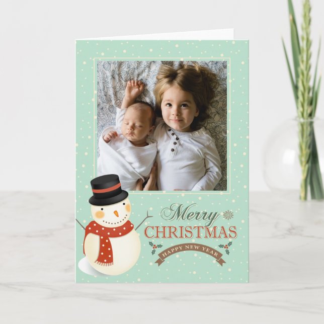 Add Your Photo | Merry Christmas Snowman Card (Front)