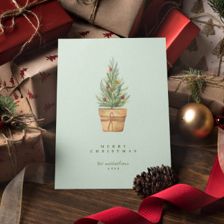 ADD YOUR PHOTO | Merry Christmas Watercolor Tree Invitation