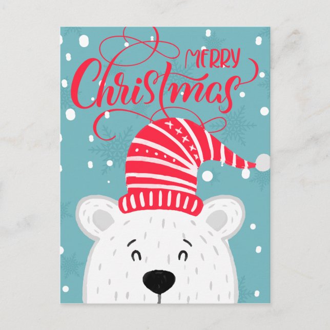Add Your Photo | Merry Christmas Winter Polar Bear Postcard (Front)