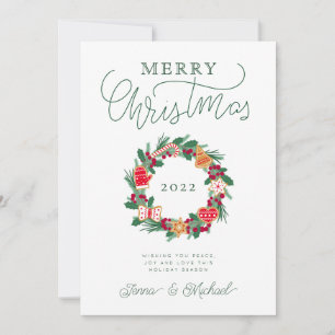 ADD YOUR PHOTO Merry Christmas Wreath Invitation
