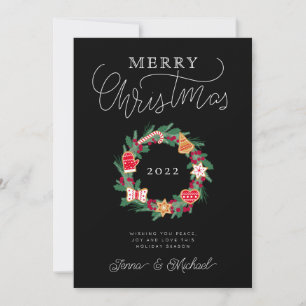 ADD YOUR PHOTO Merry Christmas Wreath Invitation