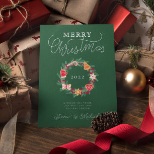 ADD YOUR PHOTO Merry Christmas Wreath Invitation