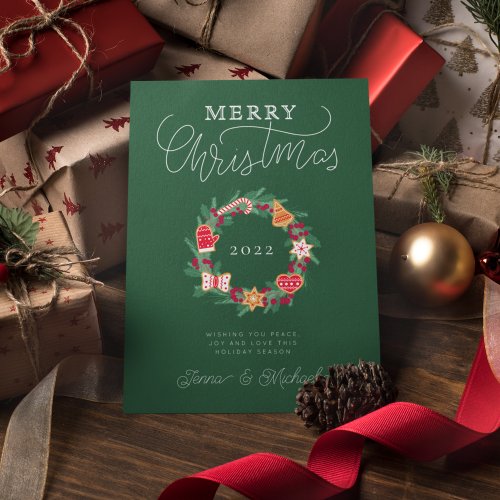 ADD YOUR PHOTO  Merry Christmas Wreath Invitation