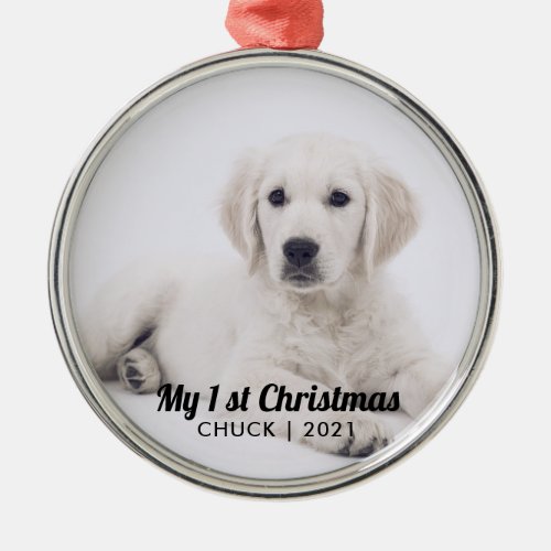 Add Your Photo  my first Christmas Puppy Dog Metal Ornament