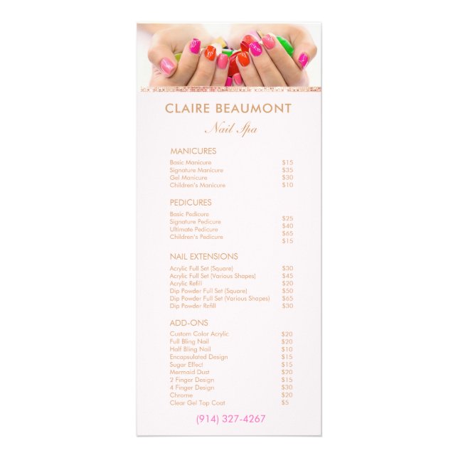 Add Your Photo Nail Salon Price List Service Menu (Front)