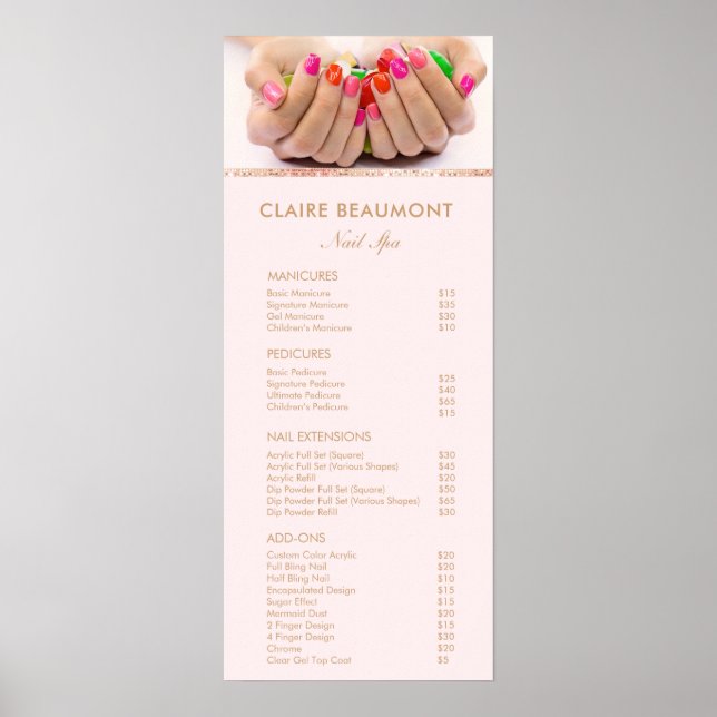 Add Your Photo Nail Salon Price List Service Menu Poster (Front)