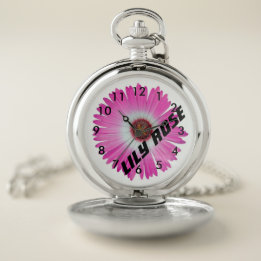 Add Your Photo Name and Numbers Pink Daisy Pocket Watch