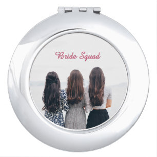 Add your photo name bridesmaid squad bride party compact mirror