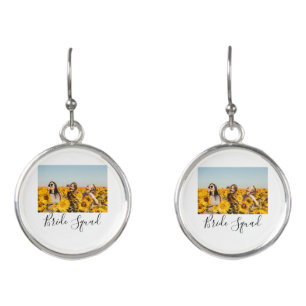 Add your photo name bridesmaid squad bride party earrings