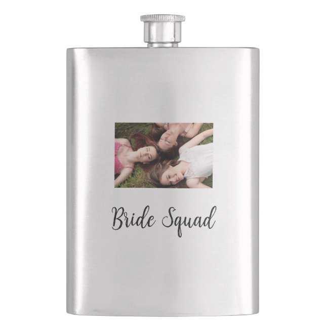 Add your photo name bridesmaid squad bride party  flask (Front)