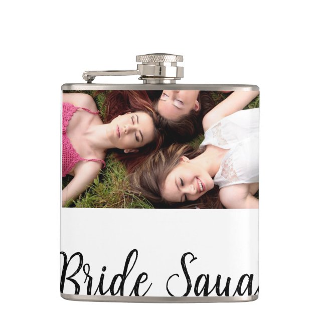 Add your photo name bridesmaid squad bride party  flask (Front)