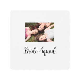 Add your photo name bridesmaid squad bride party metal print
