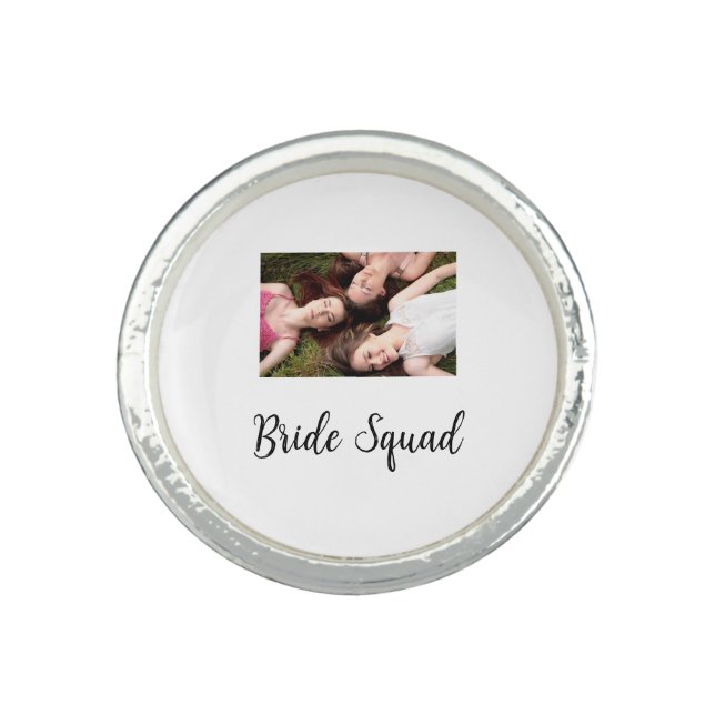 Add your photo name bridesmaid squad bride party  ring (Front)