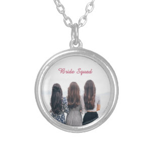 Add your photo name bridesmaid squad bride party silver plated necklace