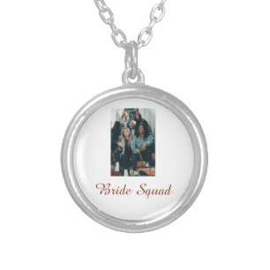 Add your photo name bridesmaid squad bride party silver plated necklace