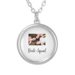 Add your photo name bridesmaid squad bride party  silver plated necklace