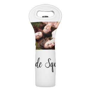 Add your photo name bridesmaid squad bride party wine bag