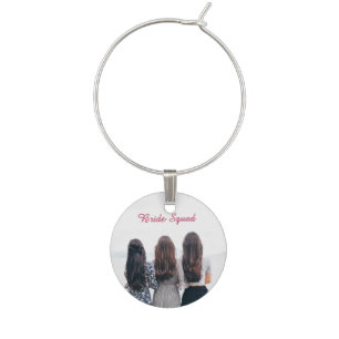 Add your photo name bridesmaid squad bride party wine charm