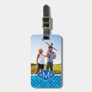 Add Your Photo Neon Blue Fish Scales Luggage Tag