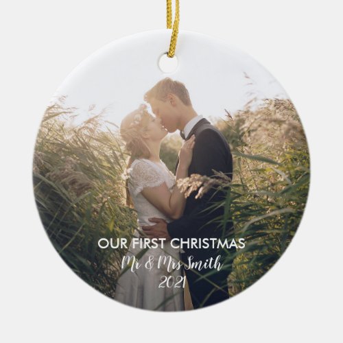 Add Your Photo Our First Christmas Mr  Mrs Ceramic Ornament
