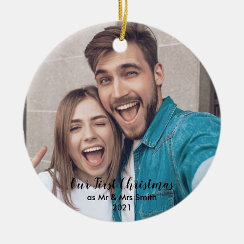 Add Your Photo Our First Christmas Mr  Mrs Christ Ceramic Ornament