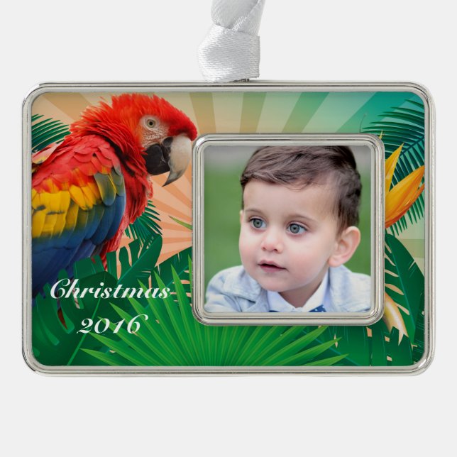 Add Your Photo Personalized Christmas Parrot Ornament (Front)