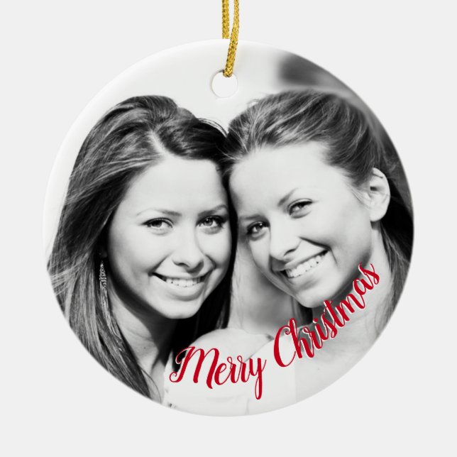 Add your photo Personalized Christmas photo Ceramic Ornament (Front)