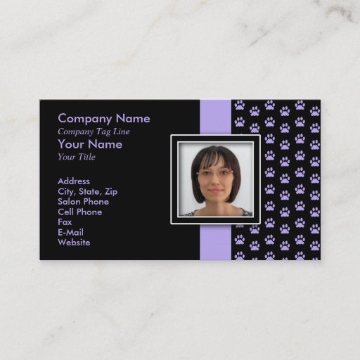 Customizable ADD YOUR PHOTO Pet Grooming Paw Print Business Cards